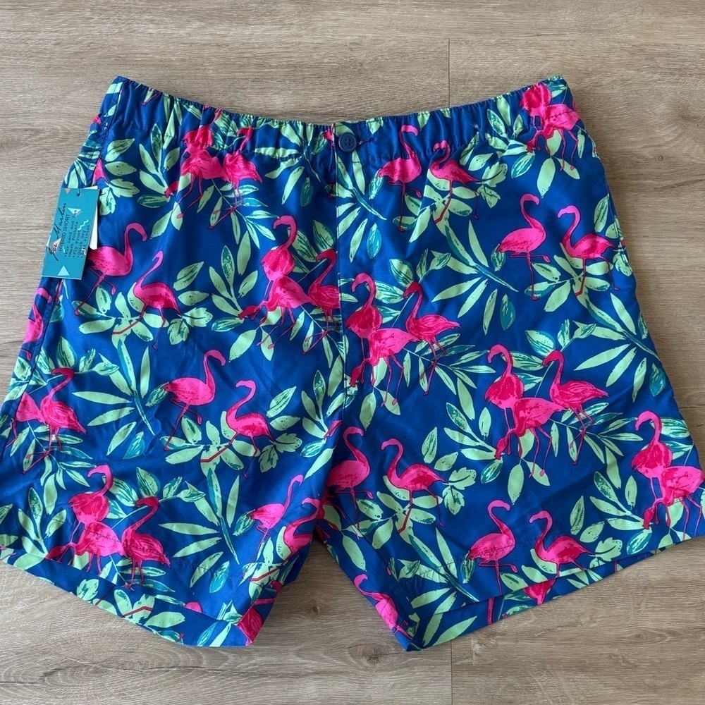 NWT Mens Joe Marlin Hybrid Swim Shorts Flamingo Print Size XL